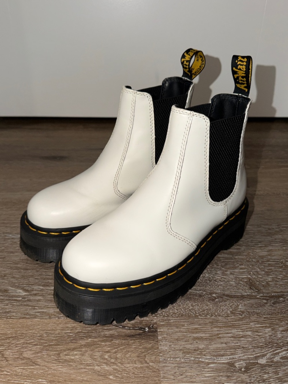 Dr. Martens White Chelsea Platform Boots with Black Elastic